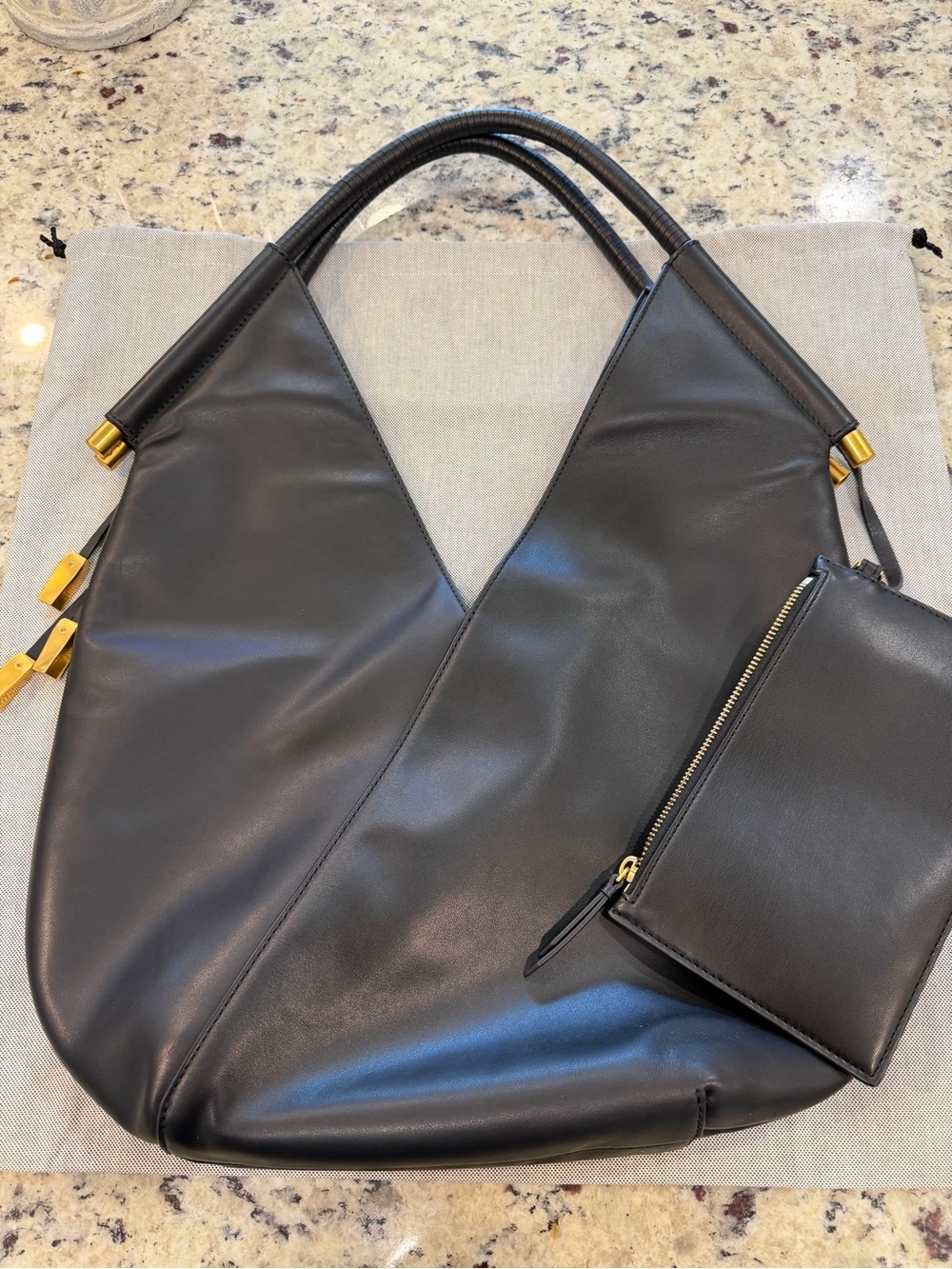 Donna Karan Black Leather Shoulder Hobo with Gold Hardware - Picture 3 of 11